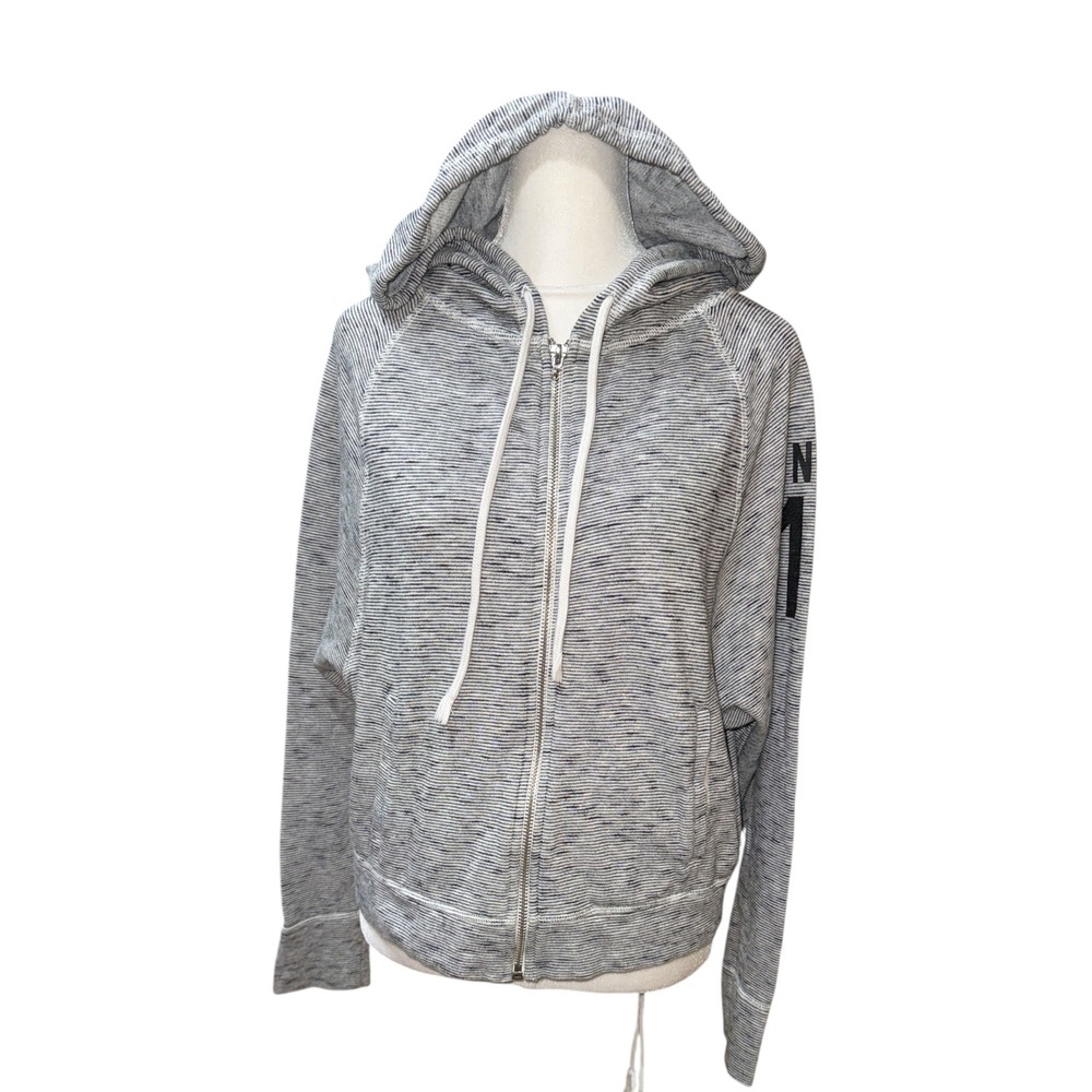 Victorias Secret Pink Angel 10 Striped Full Zip Hoodie Gray White Womens Small